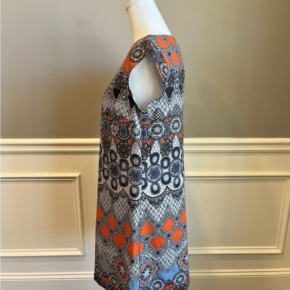 BANANA REPUBLIC Dress size 6 Geometric Patterned Shift Dress in Orange and Black - Picture 5 of 14